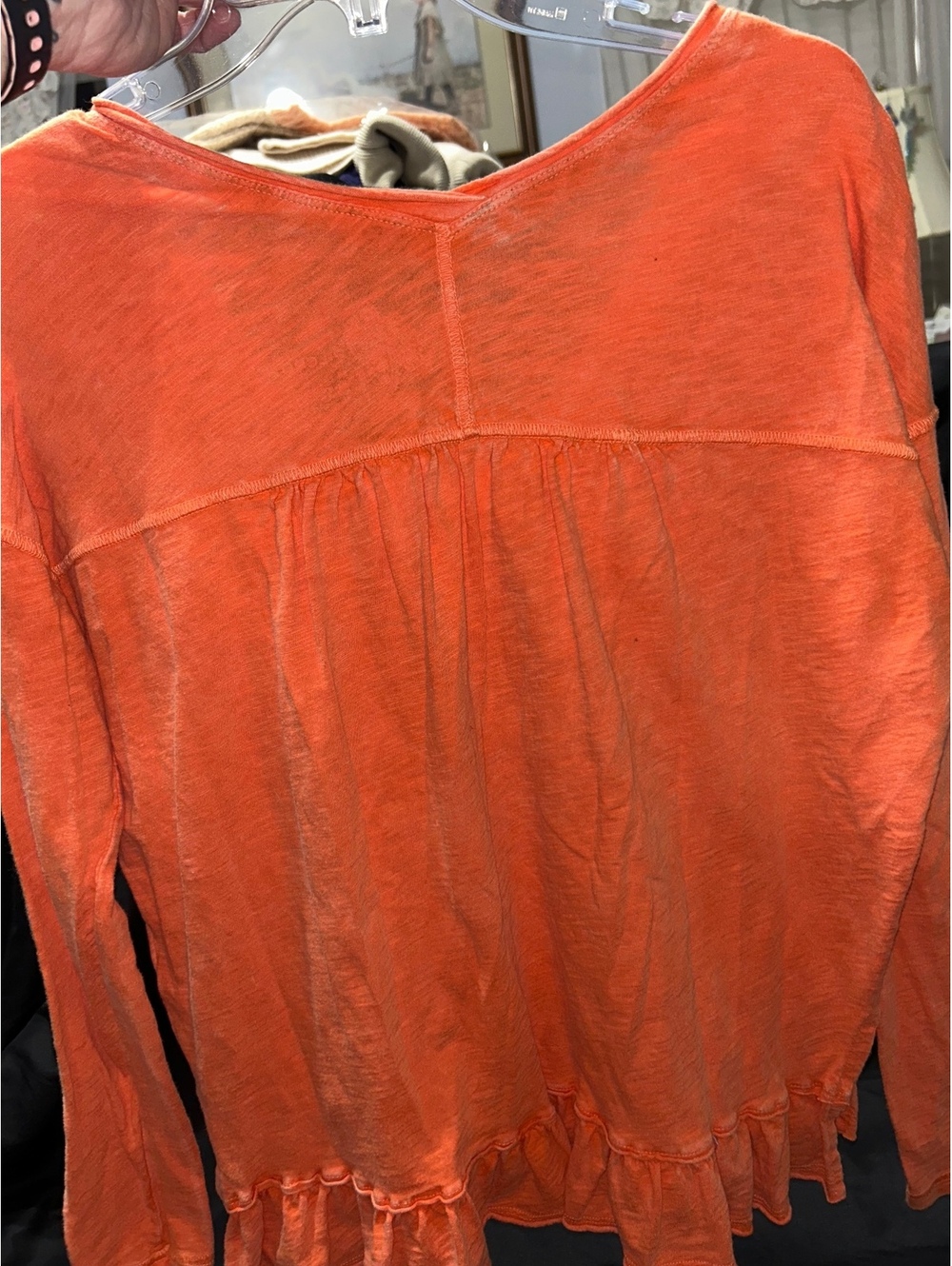 Pilcro Women's Orange Ruffle Hem Long Sleeve Top XS